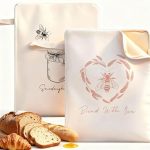 Beeswax Bread Bag, Reusable and Freezer Safe, Bee and Heart Print, 13x17 Inch, 2 Pack